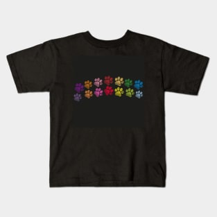 Cute doodle hand drawn colorful paw prints foot step vector black background Kids T-Shirt